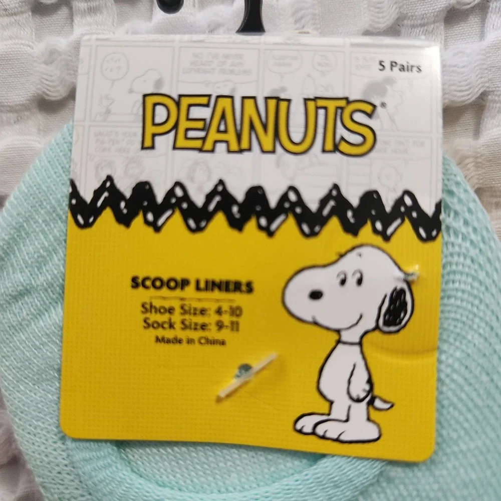 Peanuts Snoopy Scoop Liner‎ Socks 5 Pairs Women Shoe Size 4-10 Sock 9-11 New